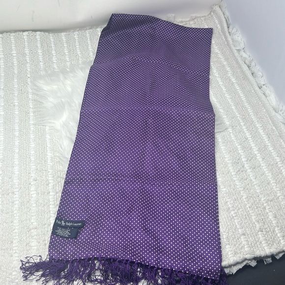 Vintage Polo Ralph Lauren Silk Polka Dot Scarf With Fringes 53” L X 12” Wide